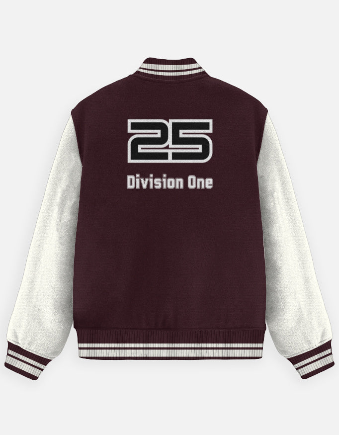 League 25 Number Varsity Jacket jacket oversized fit cotton fabric heavyweight fabric detail view by HAViT Apparel