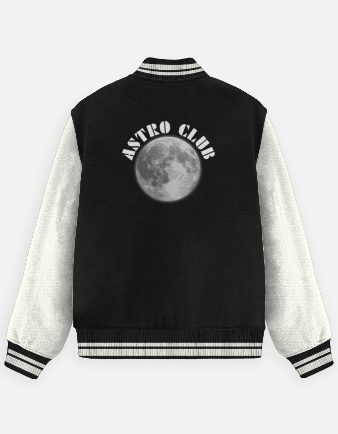 Space Edition Varsity Jacket – Astro Club jacket cotton fabric heavyweight fabric graphic print detail view by HAViT Apparel