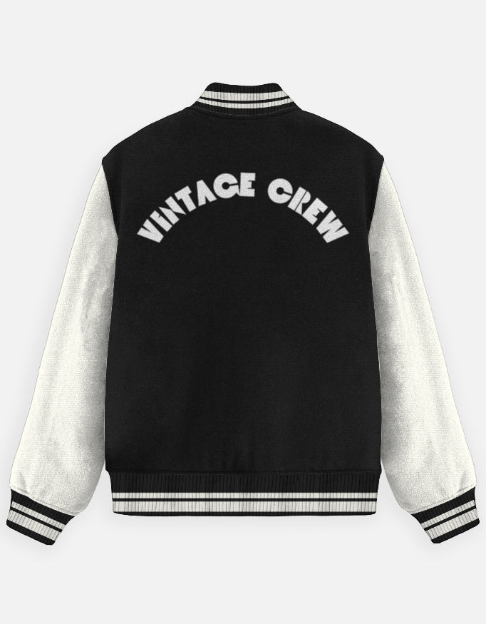 Vintage Crew Varsity Jacket – 90s Inspired jacket cotton fabric heavyweight fabric printed design detail view by HAViT Apparel
