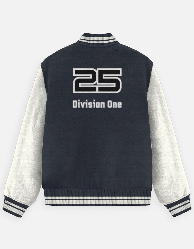 League 25 Number Varsity Jacket jacket oversized fit cotton fabric heavyweight fabric detail view by HAViT Apparel