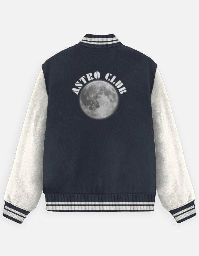 Space Edition Varsity Jacket – Astro Club jacket cotton fabric heavyweight fabric graphic print detail view by HAViT Apparel
