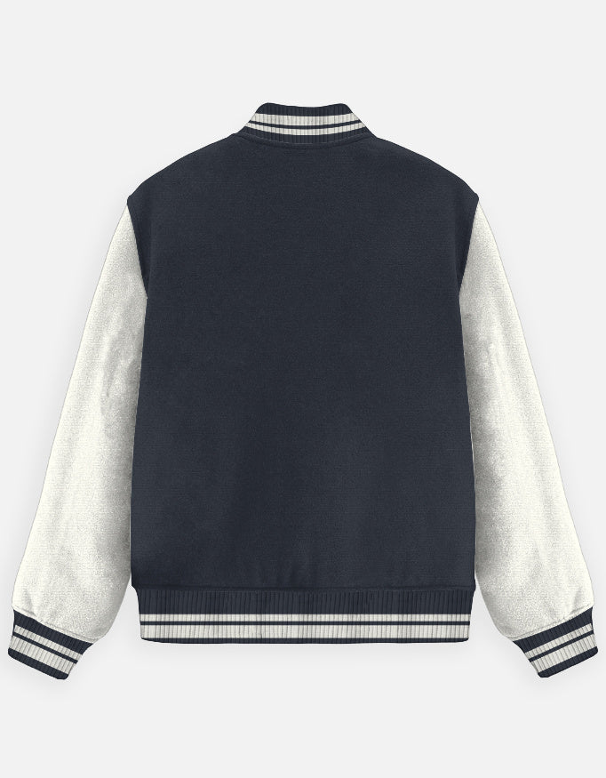 Minimal Luxury Varsity Jacket – Originals Edition jacket cotton fabric heavyweight fabric detail view by HAViT Apparel