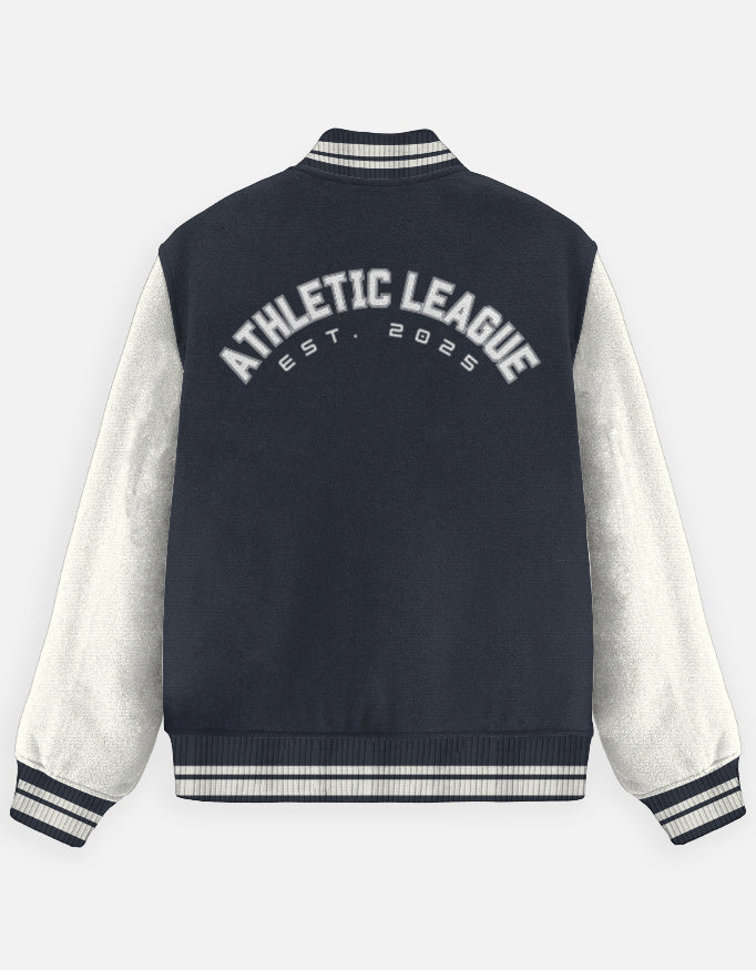 Vintage Athletic Varsity Jacket jacket cotton fabric heavyweight fabric printed design detail view by HAViT Apparel