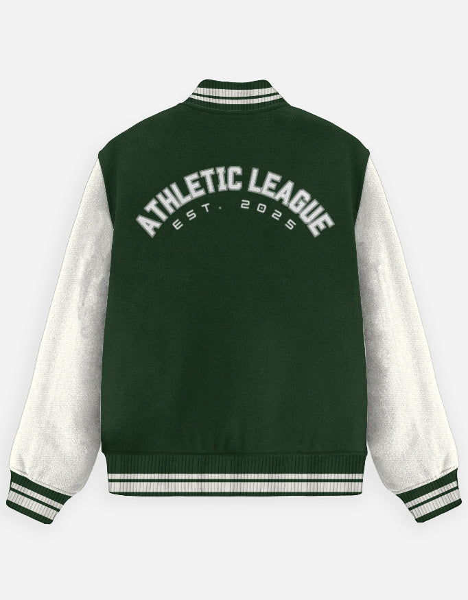 Vintage Athletic Varsity Jacket jacket cotton fabric heavyweight fabric printed design detail view by HAViT Apparel