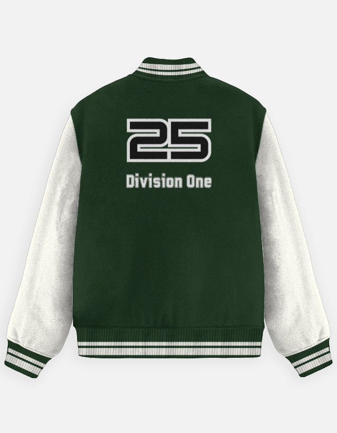 League 25 Number Varsity Jacket jacket oversized fit cotton fabric heavyweight fabric detail view by HAViT Apparel