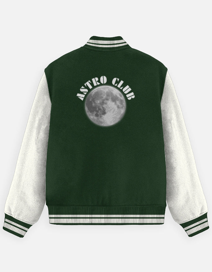 Space Edition Varsity Jacket – Astro Club jacket cotton fabric heavyweight fabric graphic print detail view by HAViT Apparel