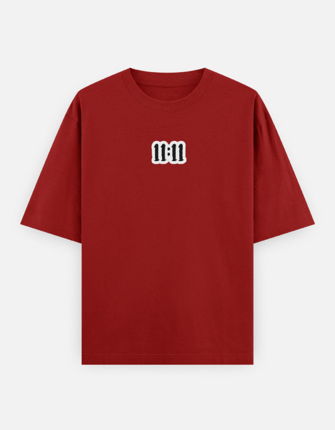 11:11 Wishmark Oversized Women’s T-Shirt jacket oversized fit cotton fabric heavyweight fabric embroidered design detail view by HAViT Apparel