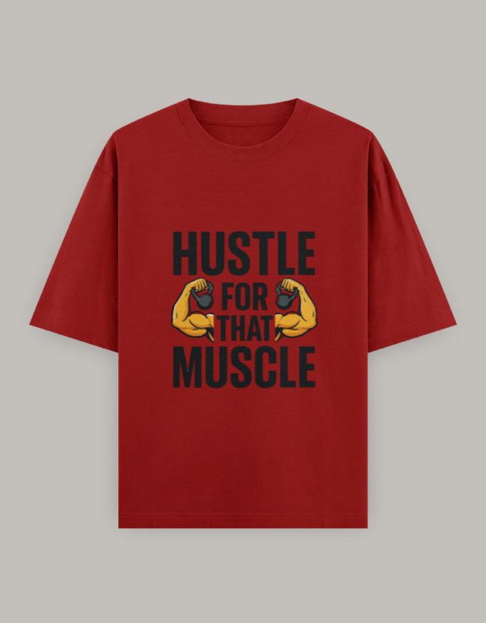 Muscle Hustle Oversize Tee oversized fit printed design detail view by HAViT Apparel