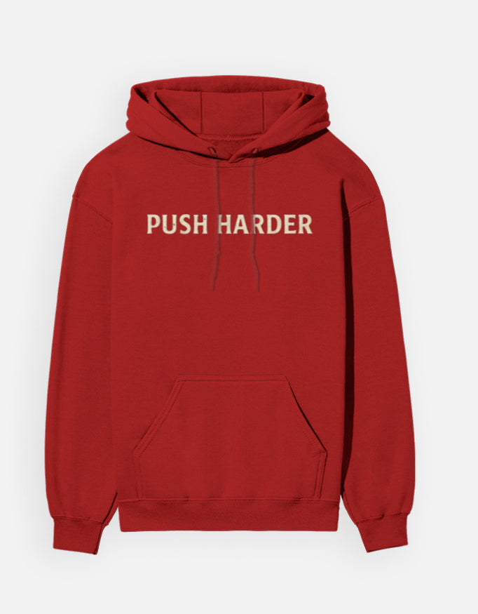 Push Harder- Hoodie sweatshirt regular fit cotton fabric heavyweight fabric detail view by HAViT Apparel