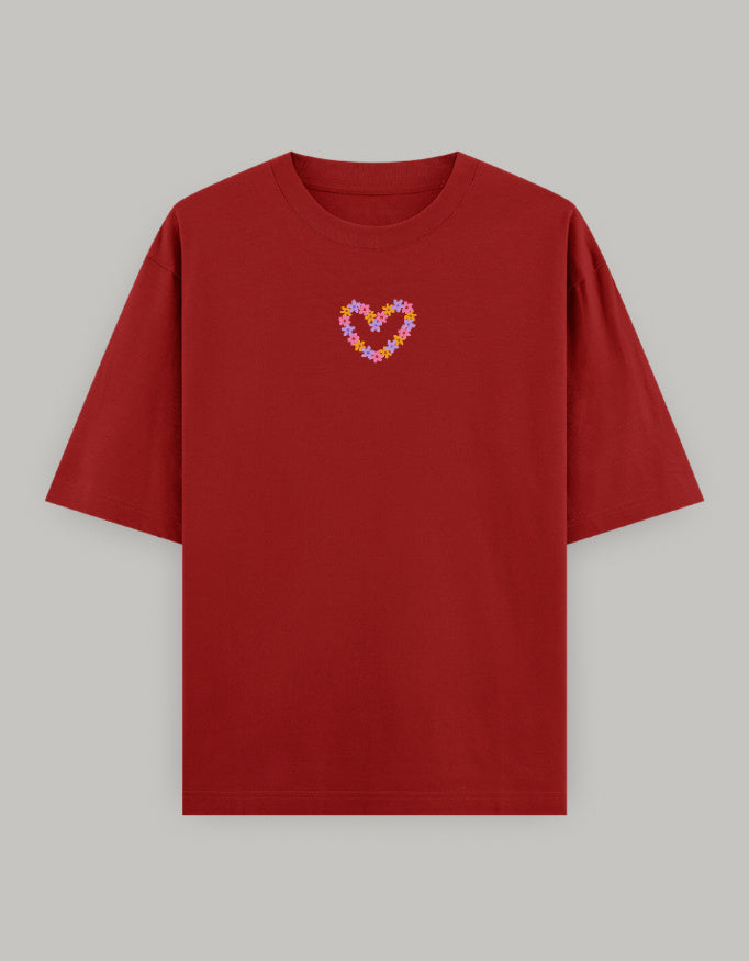 Floral Heart Statement Oversized T-Shirt t-shirt oversized fit cotton fabric heavyweight fabric embroidered design detail view by HAViT Apparel