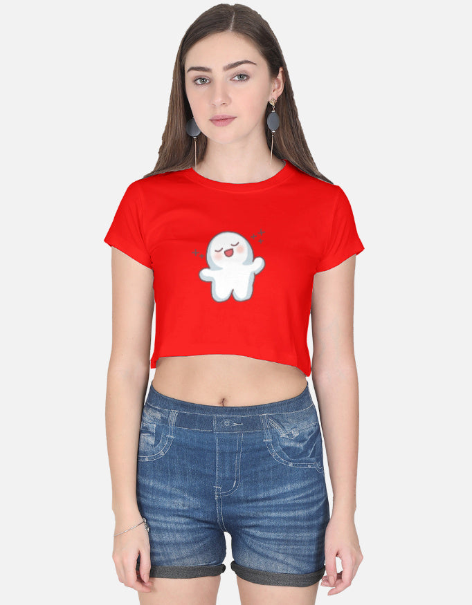 Chill Smiley Crop Top cotton fabric heavyweight fabric detail view by HAViT Apparel