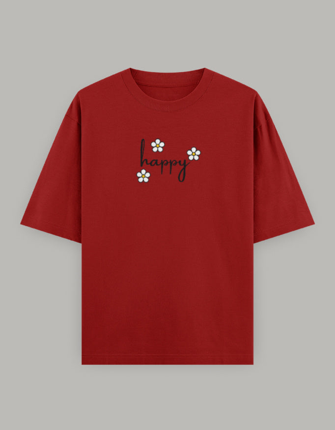 Happy Bloom Oversized Cotton Tee t-shirt oversized fit cotton fabric heavyweight fabric printed design detail view by HAViT Apparel