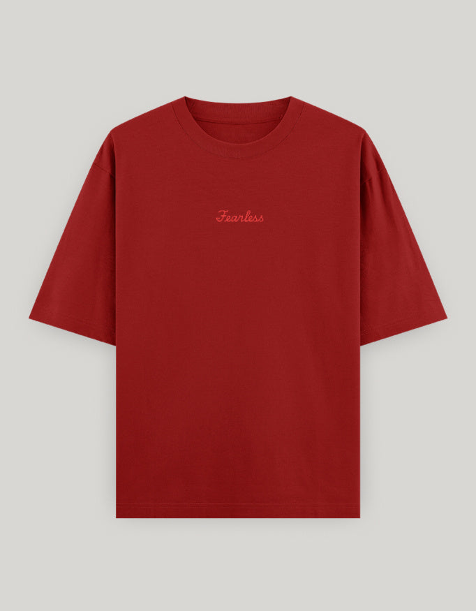 Fearless Attitude Women's Oversized Tee t-shirt oversized fit cotton fabric heavyweight fabric embroidered design detail view by HAViT Apparel