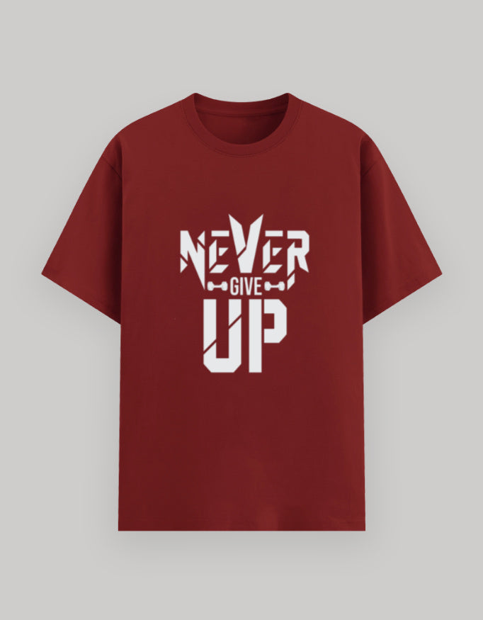 Never Give Up Basic Tee cotton fabric detail view by HAViT Apparel