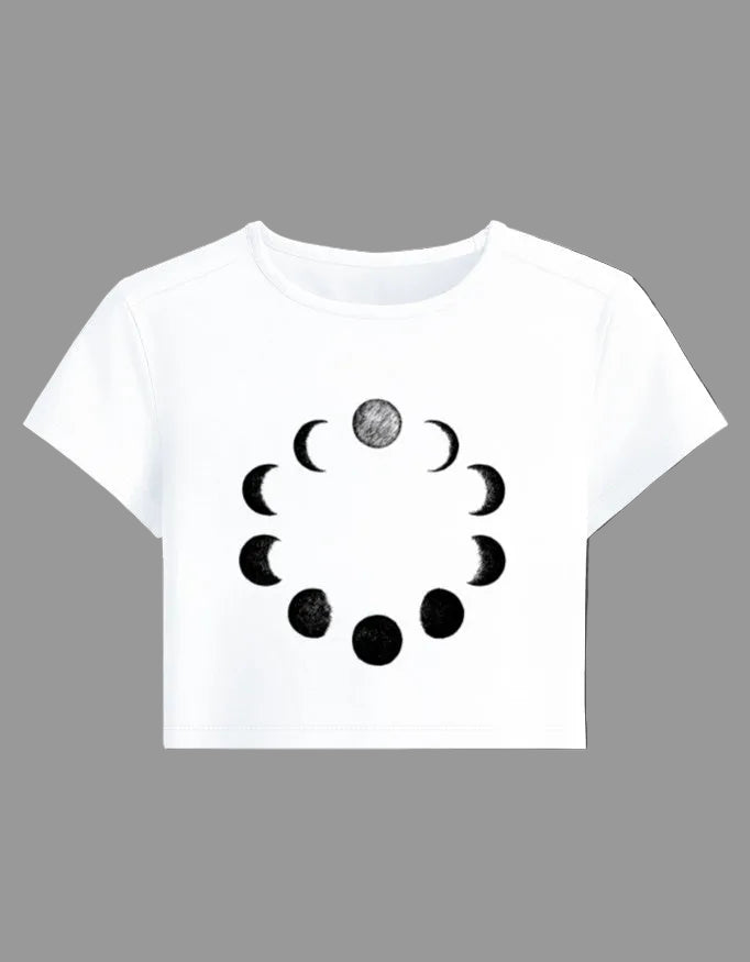 Celestial Moon Phases Baby Tee cotton fabric heavyweight fabric detail view by HAViT Apparel