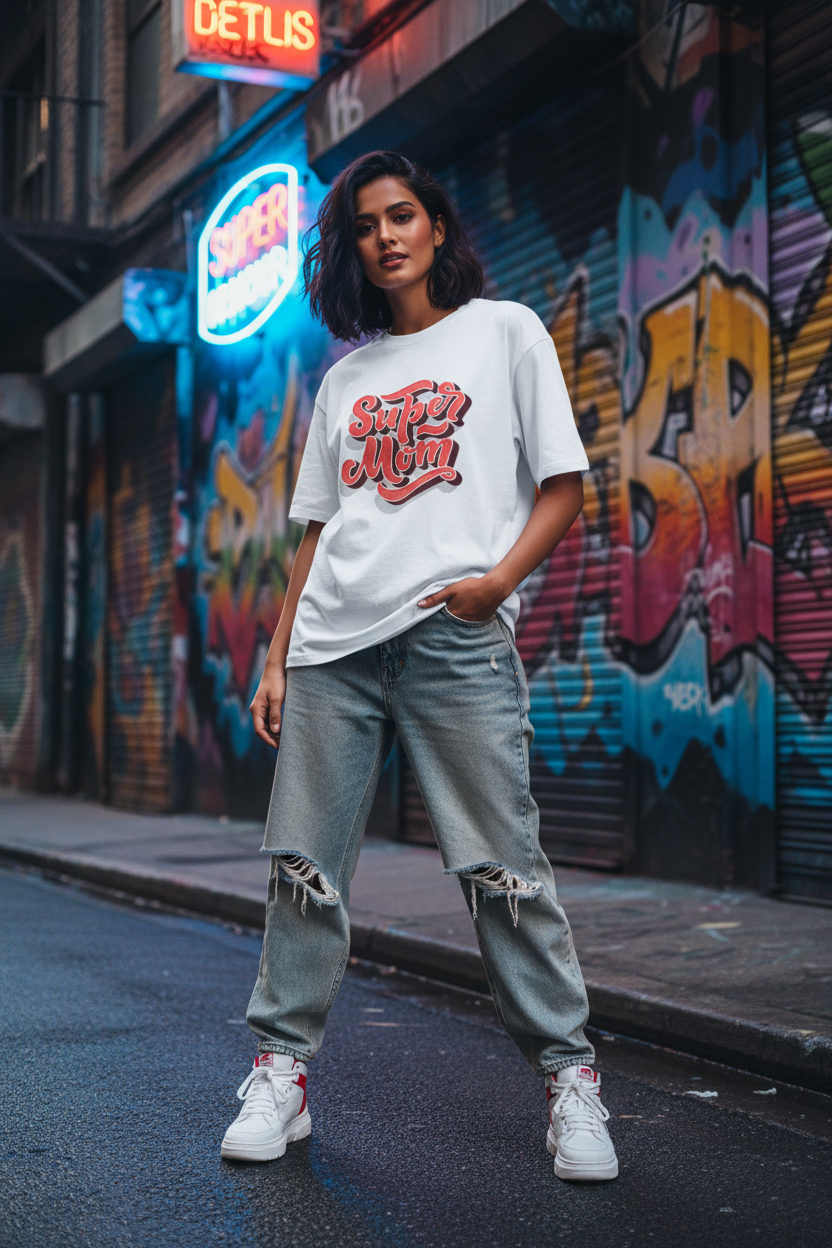 Super Mom – Oversized Graphic T-Shirt
