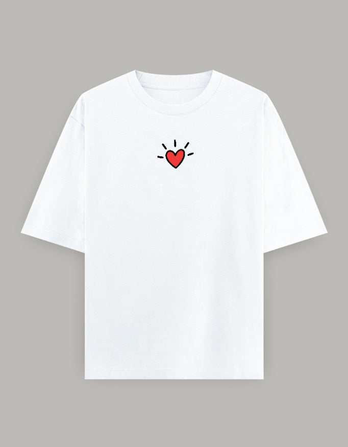 Pure Heart Embroidered Oversized Tee t-shirt oversized fit cotton fabric heavyweight fabric embroidered design detail view by HAViT Apparel