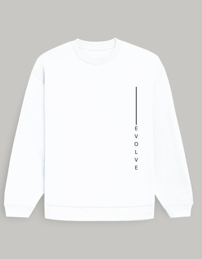 Premium Oversized Sweatshirt with EVOLVE Vertical Design Bold Edition sweatshirt oversized fit cotton fabric heavyweight fabric printed design detail view by HAViT Apparel
