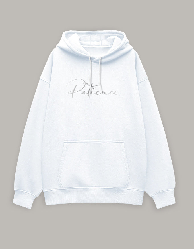 Patience Oversized Hoodie – Minimal Calm Edition hoodie oversized fit cotton fabric heavyweight fabric printed design detail view by HAViT Apparel