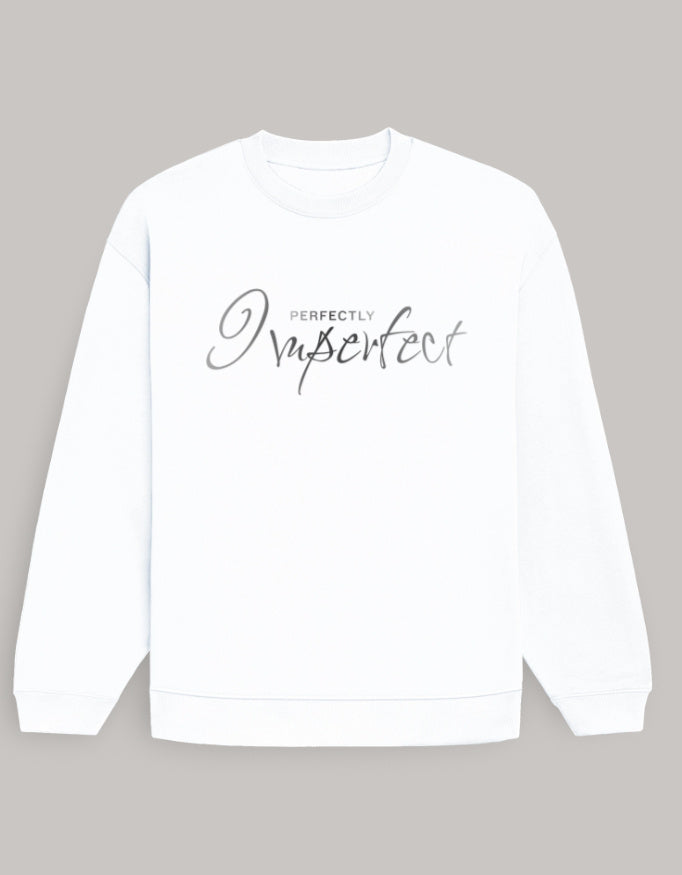 Women’s Oversized Perfectly Imperfect Sweatshirt – Minimal Aesthetic sweatshirt oversized fit cotton fabric heavyweight fabric printed design detail view by HAViT Apparel