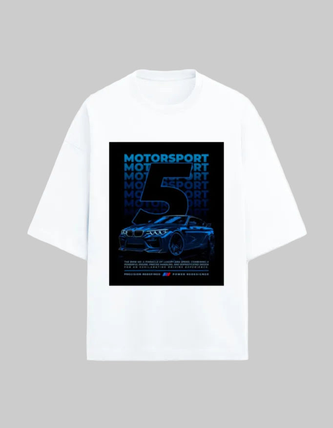 Motorsport Five Oversized Terry Tshirt oversized fit cotton fabric heavyweight fabric graphic print printed design detail view by HAViT Apparel