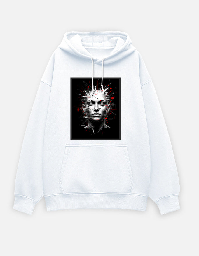 Chaos Signal- Oversized Hoodie hoodie oversized fit cotton fabric heavyweight fabric detail view by HAViT Apparel