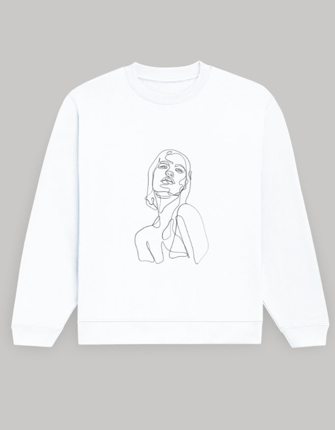 Women’s Regular Fit Sweatshirt with Abstract Line Art Dark Edition Print sweatshirt regular fit cotton fabric heavyweight fabric printed design detail view by HAViT Apparel