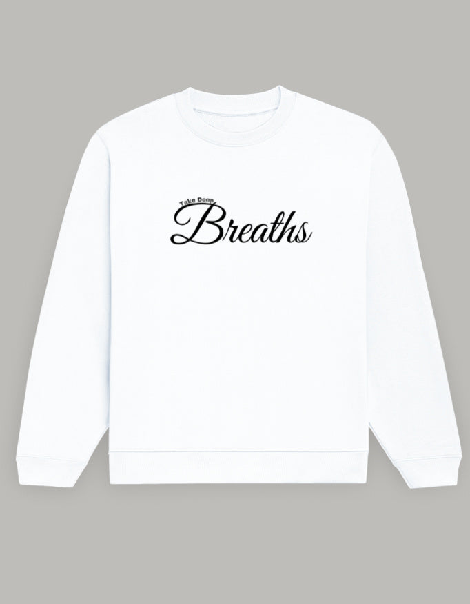 Take Deep Breaths Women Sweatshirt – Calm & Minimal Edition sweatshirt regular fit cotton fabric heavyweight fabric printed design detail view by HAViT Apparel