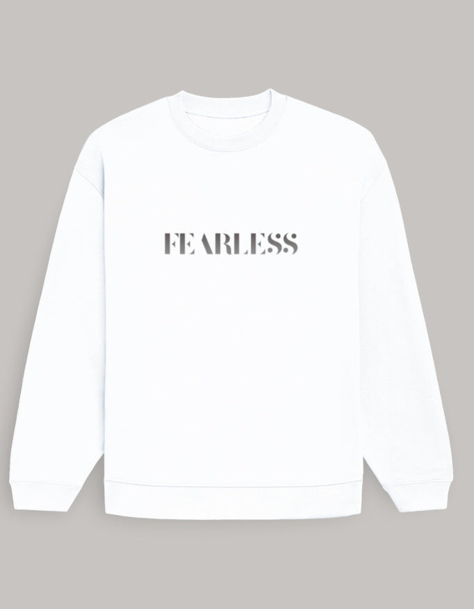 Fearless Graphic Oversized Sweatshirt for Women sweatshirt oversized fit cotton fabric heavyweight fabric printed design detail view by HAViT Apparel