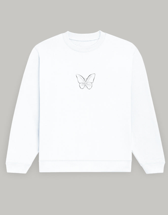 Aesthetic Butterfly Print Women’s Sweatshirt-Dark Edition sweatshirt regular fit cotton fabric heavyweight fabric graphic print printed design detail view by HAViT Apparel