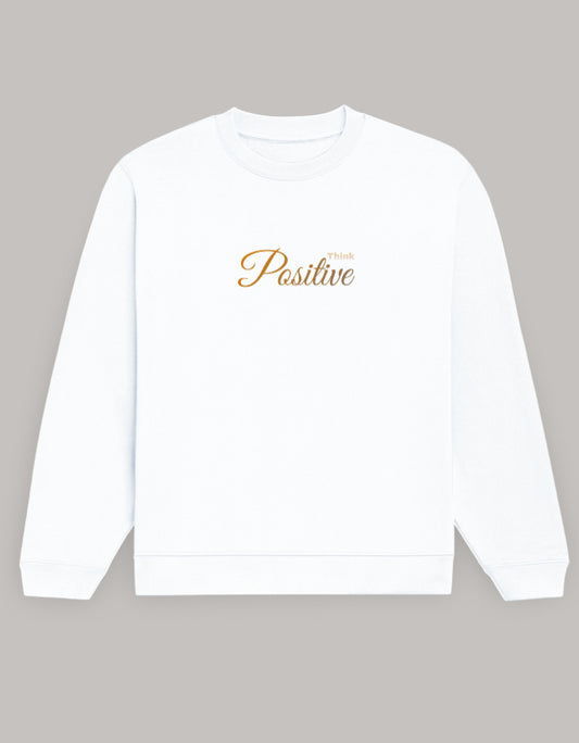 Think Positive Sweatshirt – Minimal Motivation Edition sweatshirt regular fit cotton fabric heavyweight fabric printed design detail view by HAViT Apparel
