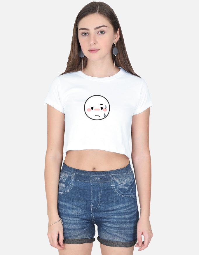 Annoyed Smiley Crop Top cotton fabric heavyweight fabric detail view by HAViT Apparel