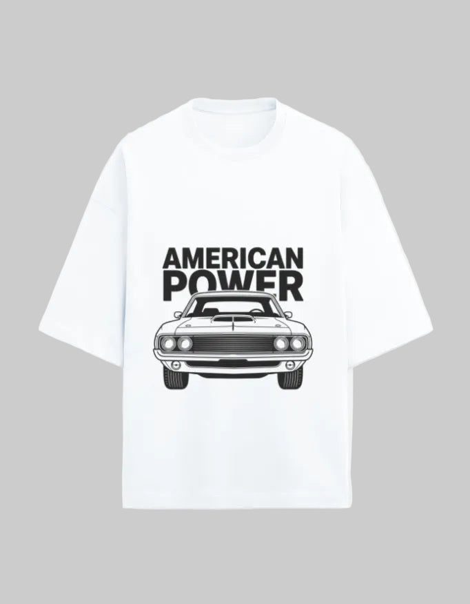 American Power Oversized Terry Tshirt oversized fit cotton fabric heavyweight fabric printed design detail view by HAViT Apparel