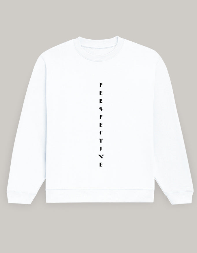Men’s Regular Fit Sweatshirt – Perspective Text Dark Edition sweatshirt regular fit cotton fabric heavyweight fabric printed design detail view by HAViT Apparel