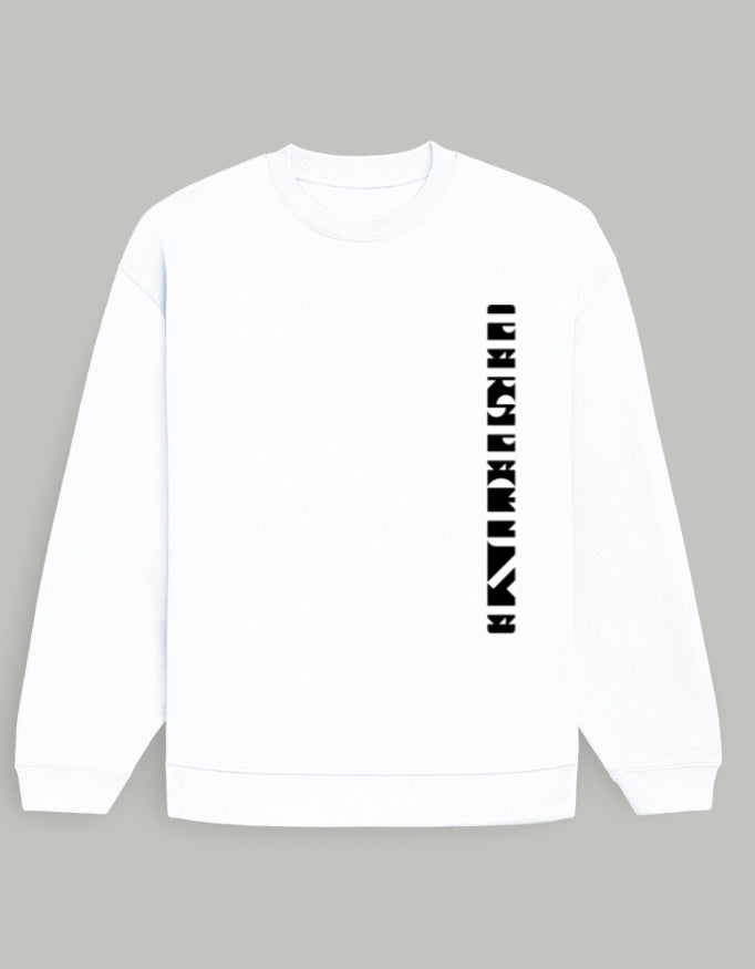 Oversized Men's Sweatshirt – Vertical Perspective Typography sweatshirt oversized fit cotton fabric heavyweight fabric graphic print printed design detail view by HAViT Apparel
