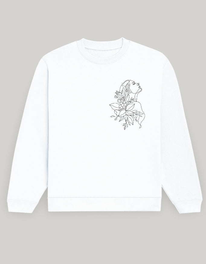Aesthetic Line Art Women’s Sweatshirt – Floral Outline Design Dark Edition sweatshirt regular fit cotton fabric heavyweight fabric detail view by HAViT Apparel