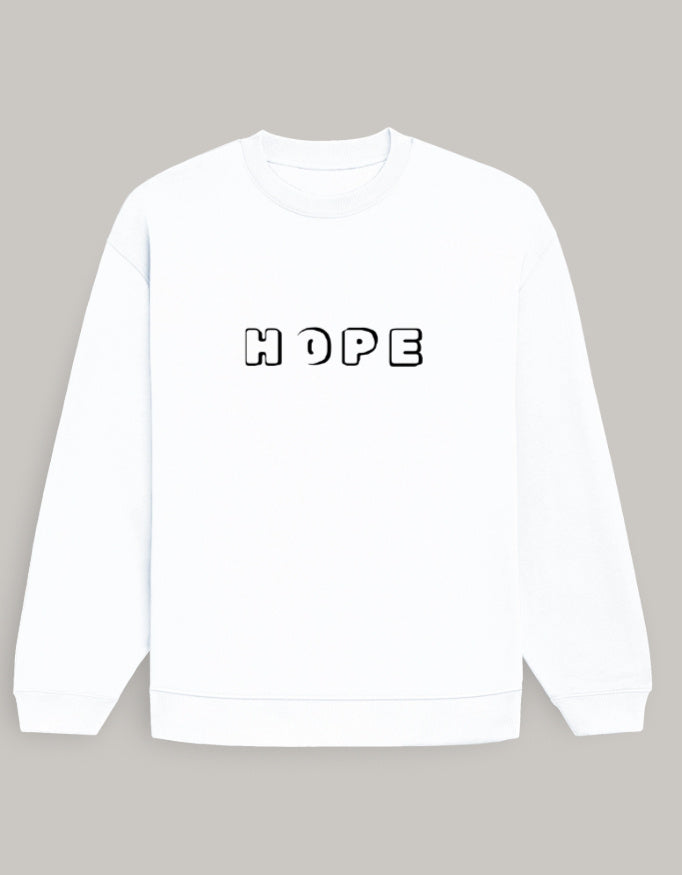 HOPE Graphic Women's Oversized Sweatshirt-Dark Edition sweatshirt oversized fit cotton fabric heavyweight fabric printed design detail view by HAViT Apparel