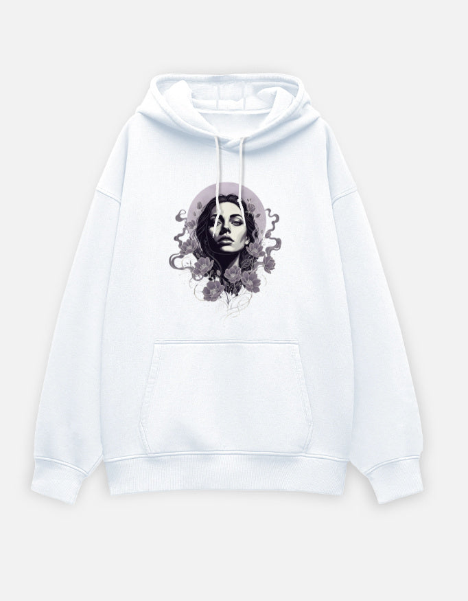 Dark Floral Oversized Hoodie hoodie oversized fit cotton fabric heavyweight fabric detail view by HAViT Apparel