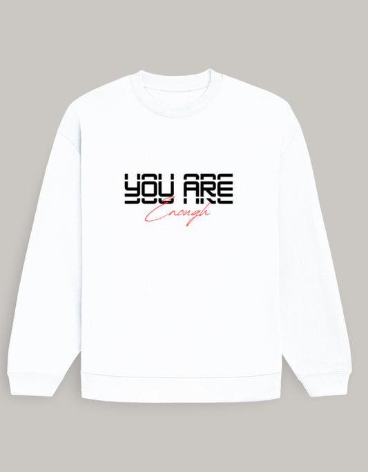 Women’s Oversized Sweatshirt – You Are Enough Graphic sweatshirt oversized fit cotton fabric heavyweight fabric graphic print detail view by HAViT Apparel