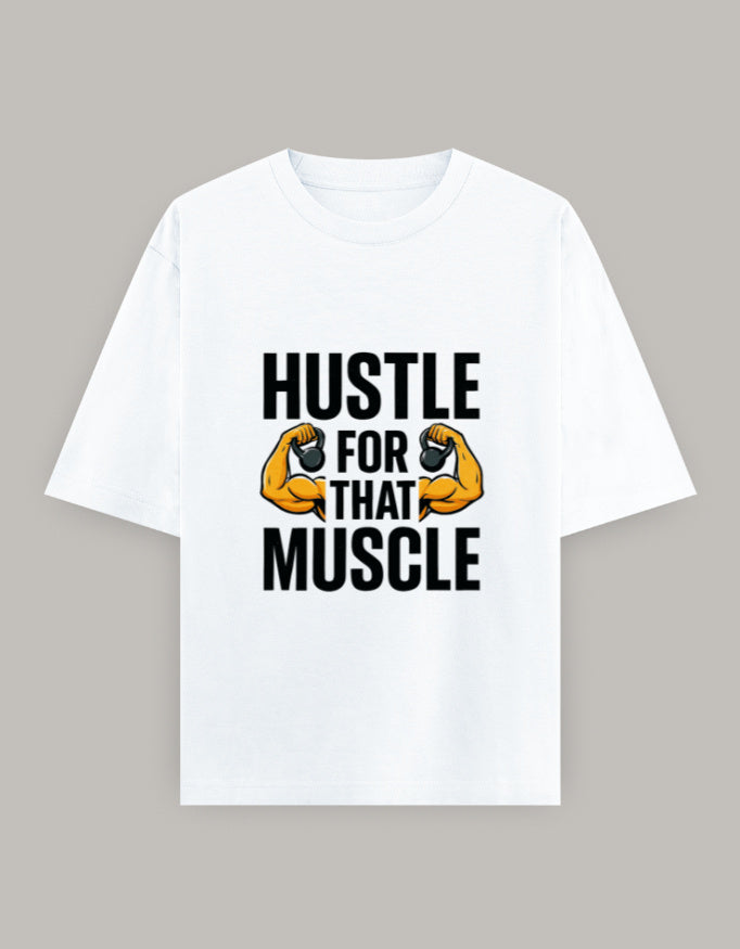 Muscle Hustle Oversize Tee oversized fit printed design detail view by HAViT Apparel