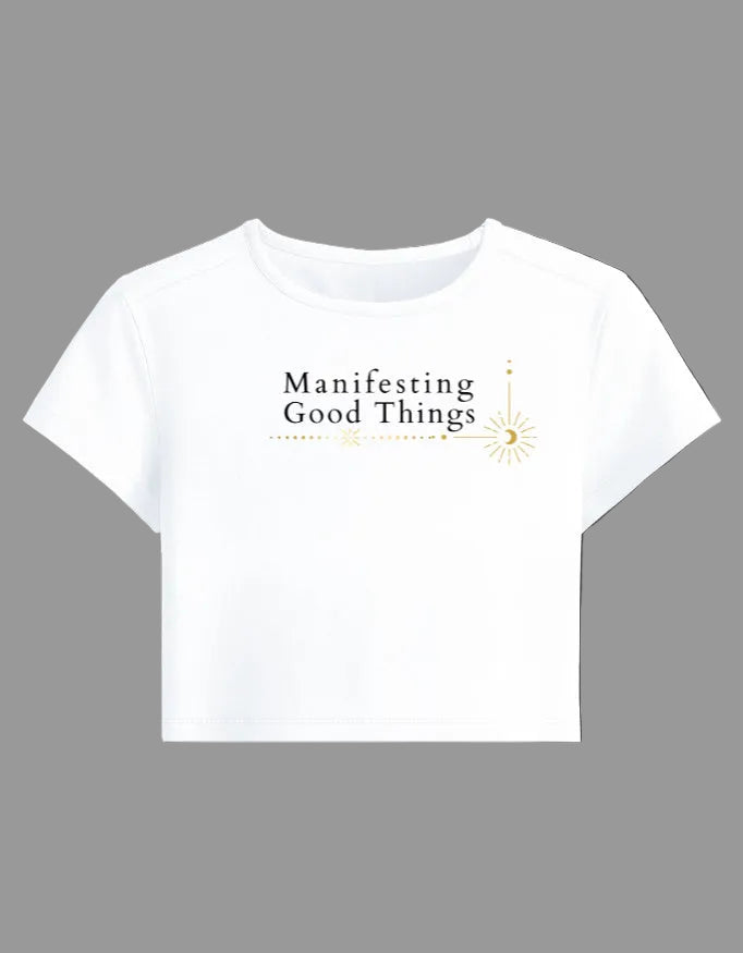Manifesting Baby Tee cotton fabric heavyweight fabric detail view by HAViT Apparel