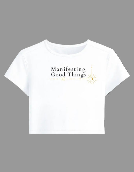 Manifesting Baby Tee cotton fabric heavyweight fabric detail view by HAViT Apparel