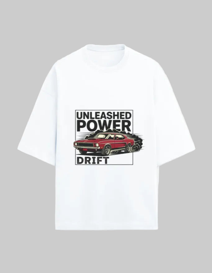 Unleashed Power Drift Oversized Terry Tshirt oversized fit cotton fabric heavyweight fabric graphic print printed design detail view by HAViT Apparel