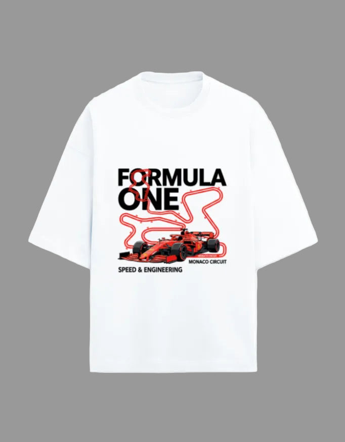 Monaco Night Sprint Oversized Terry Tshirt oversized fit regular fit cotton fabric heavyweight fabric graphic print printed design detail view by HAViT Apparel