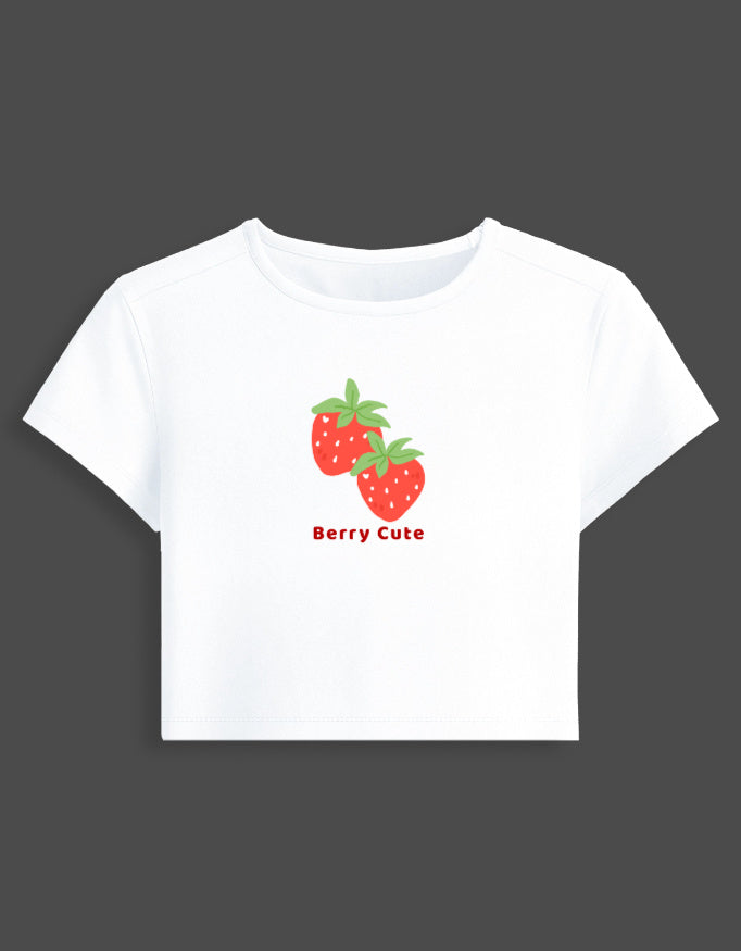 Sweet Berry Aesthetic Baby Tee cotton fabric heavyweight fabric detail view by HAViT Apparel