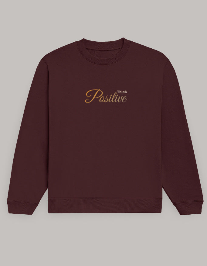 Think Positive Sweatshirt – Minimal Motivation Edition sweatshirt regular fit cotton fabric heavyweight fabric printed design detail view by HAViT Apparel