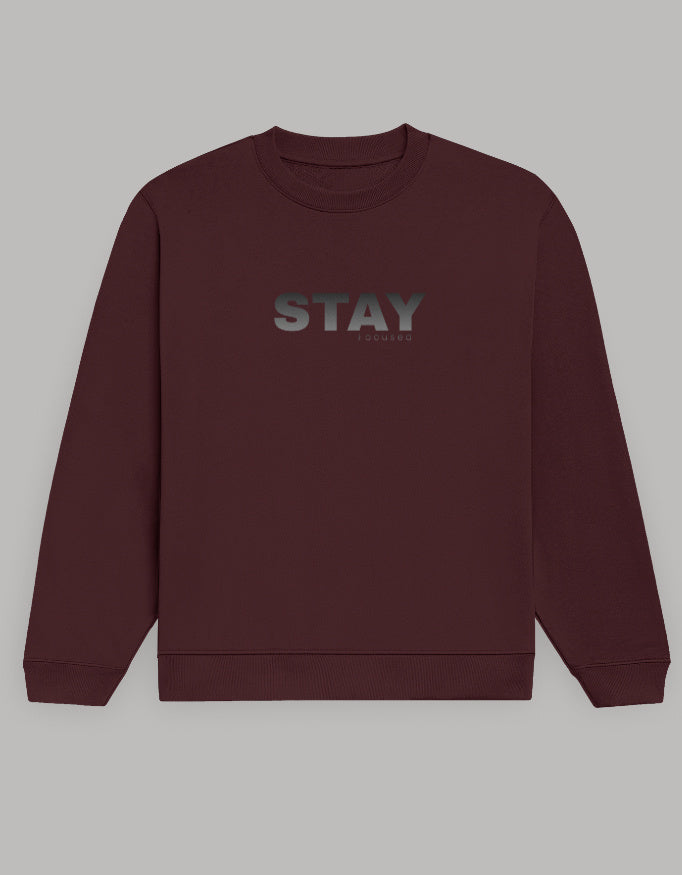 Stay Focus Sweatshirt – Minimal Motivation Edition sweatshirt regular fit cotton fabric heavyweight fabric detail view by HAViT Apparel