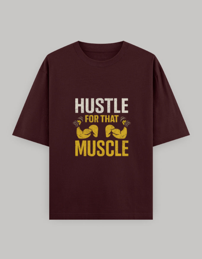 Muscle Hustle Oversize Dark Edition Tee oversized fit printed design detail view by HAViT Apparel