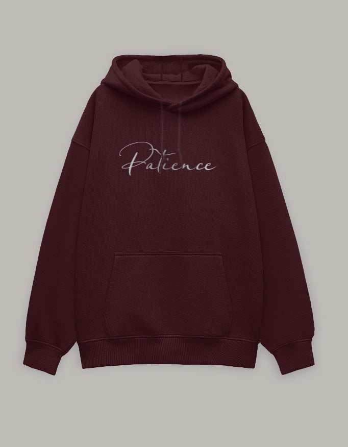 Patience Oversized Hoodie – Minimal Calm Edition hoodie oversized fit cotton fabric heavyweight fabric printed design detail view by HAViT Apparel
