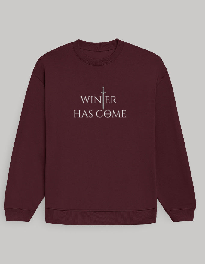 Winter Has Come Men's Oversized Sweatshirt – Cool Winter Graphic sweatshirt oversized fit cotton fabric heavyweight fabric graphic print printed design detail view by HAViT Apparel